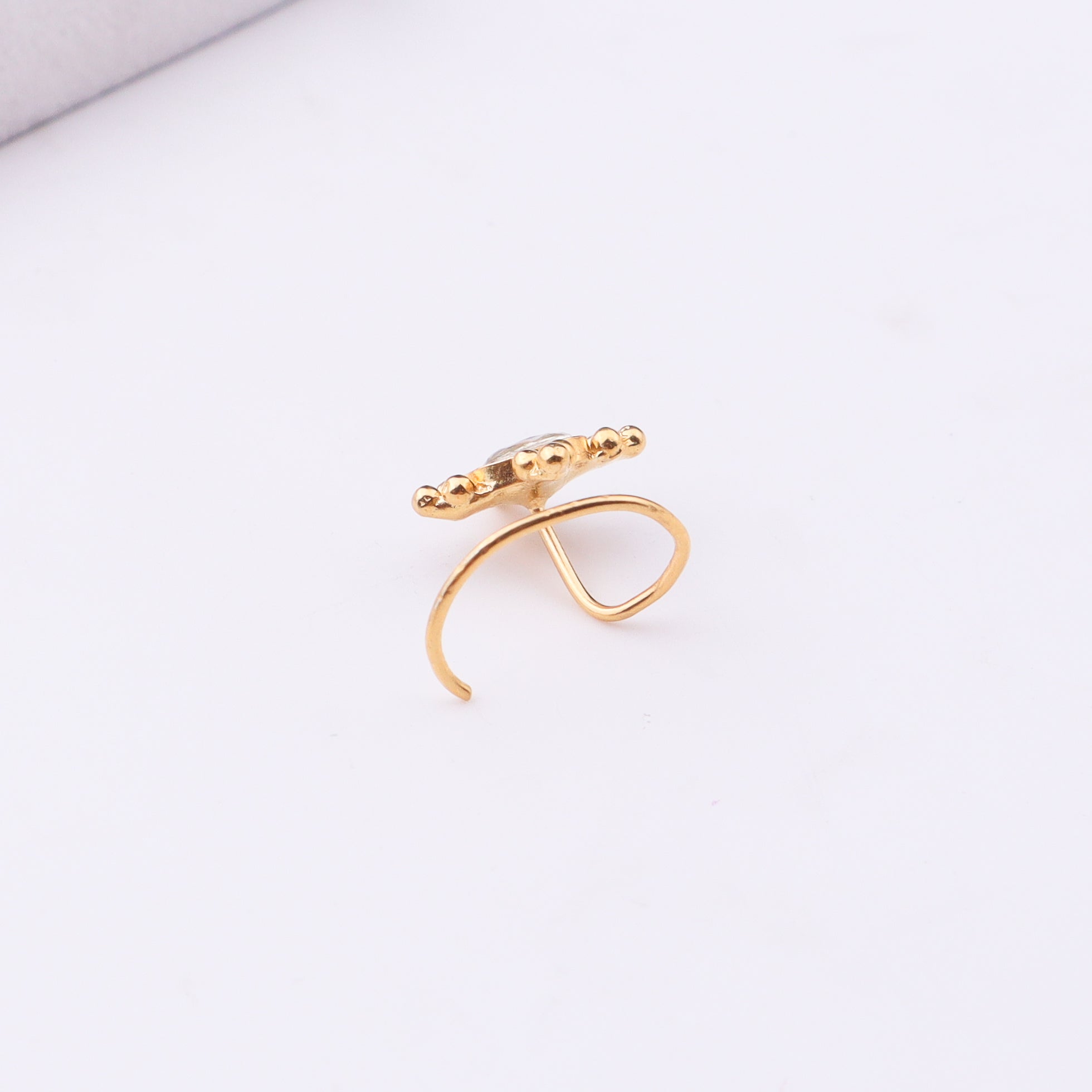 Gold Plated Kundan Nose Pin Pierced