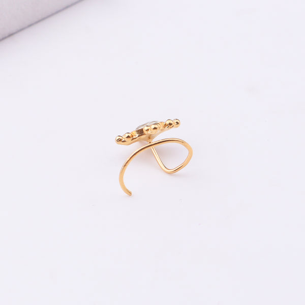 Gold Plated Kundan Nose Pin Pierced