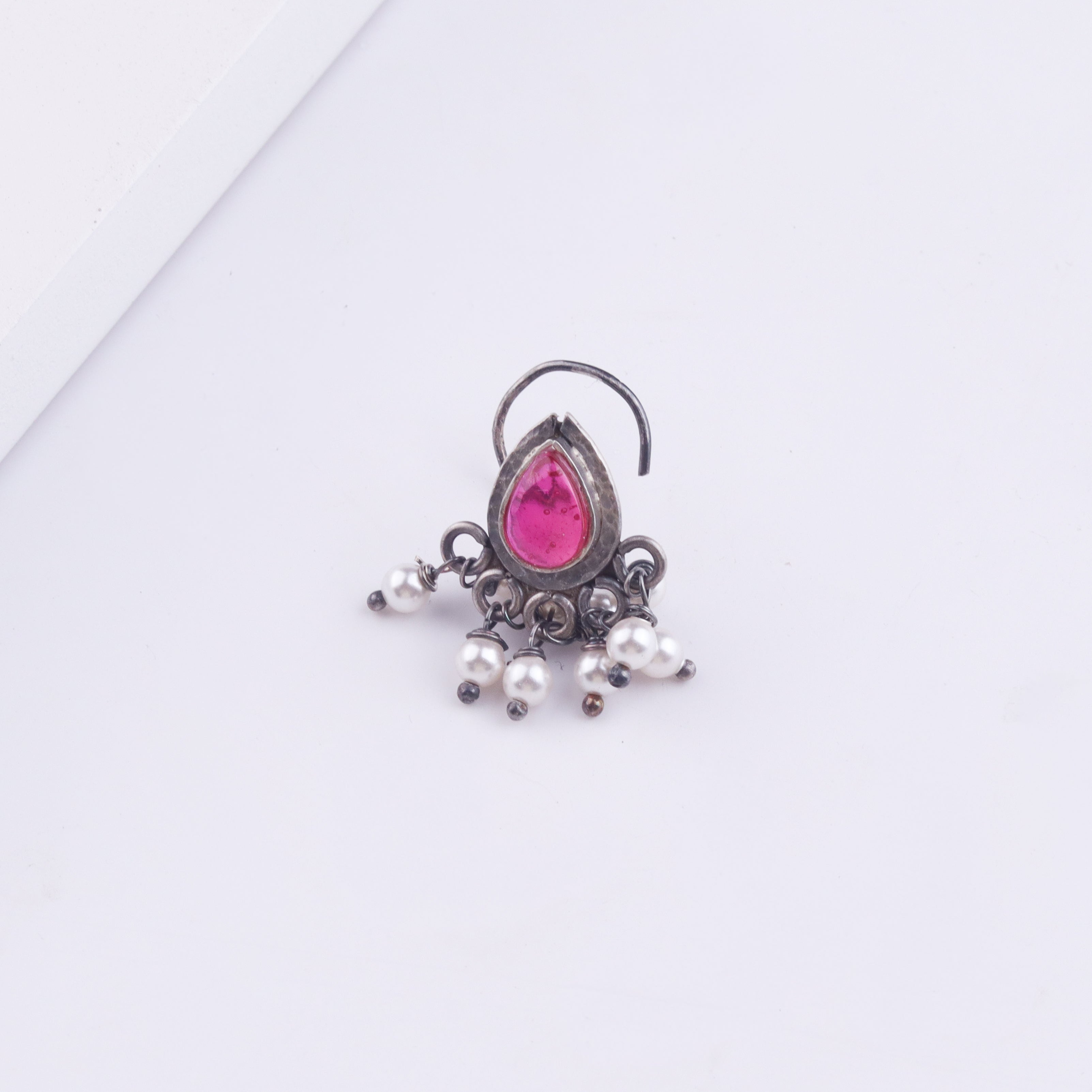 Oxidised Pink Drop Pierced Nose Pin (Large)