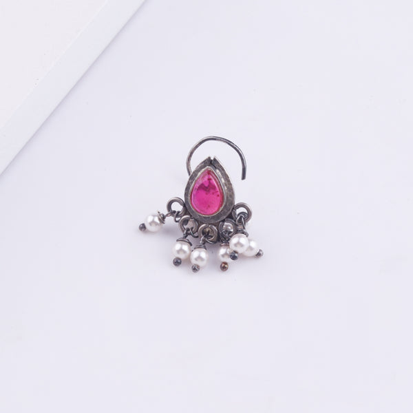 Oxidised Pink Drop Pierced Nose Pin (Large)