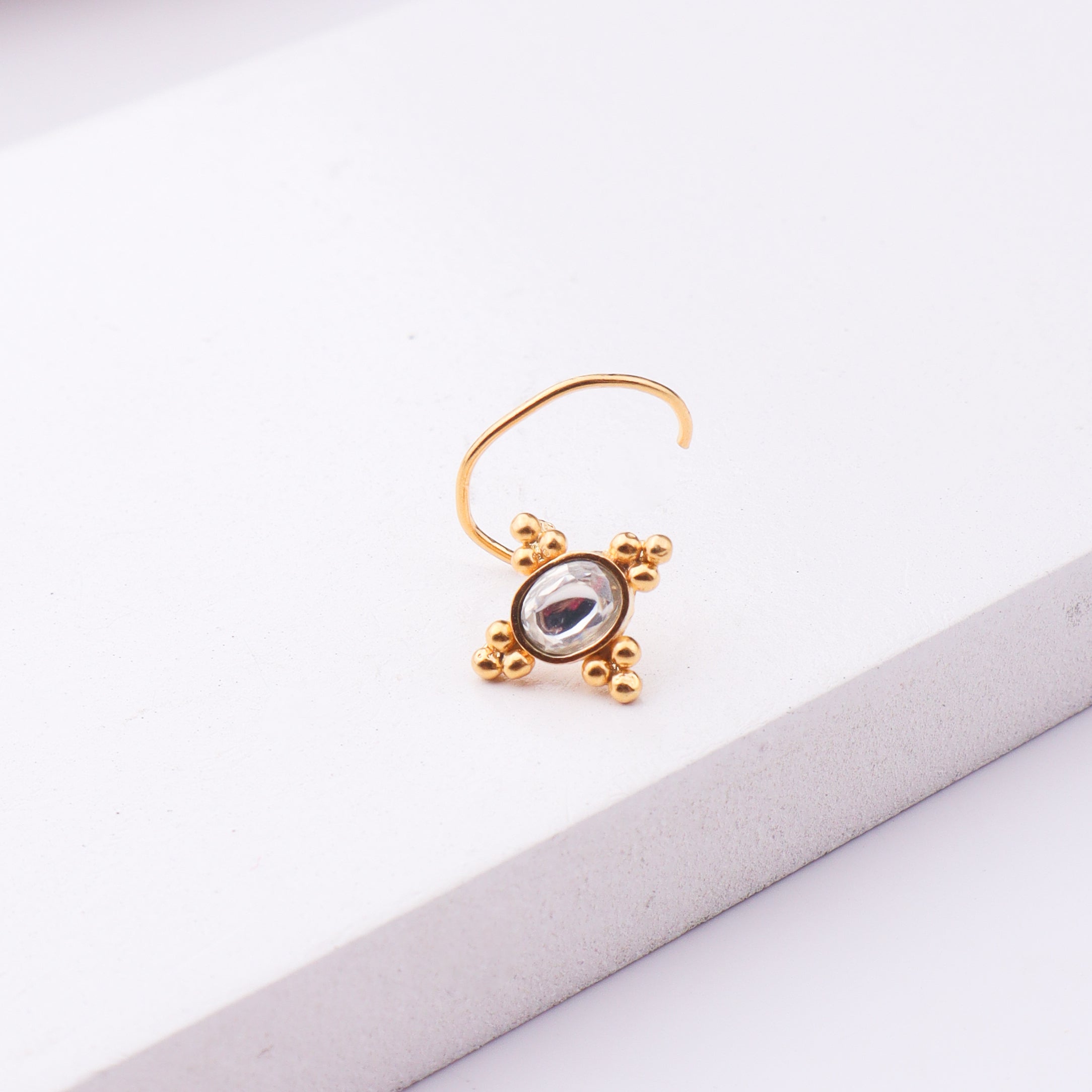Gold Plated Kundan Nose Pin Pierced