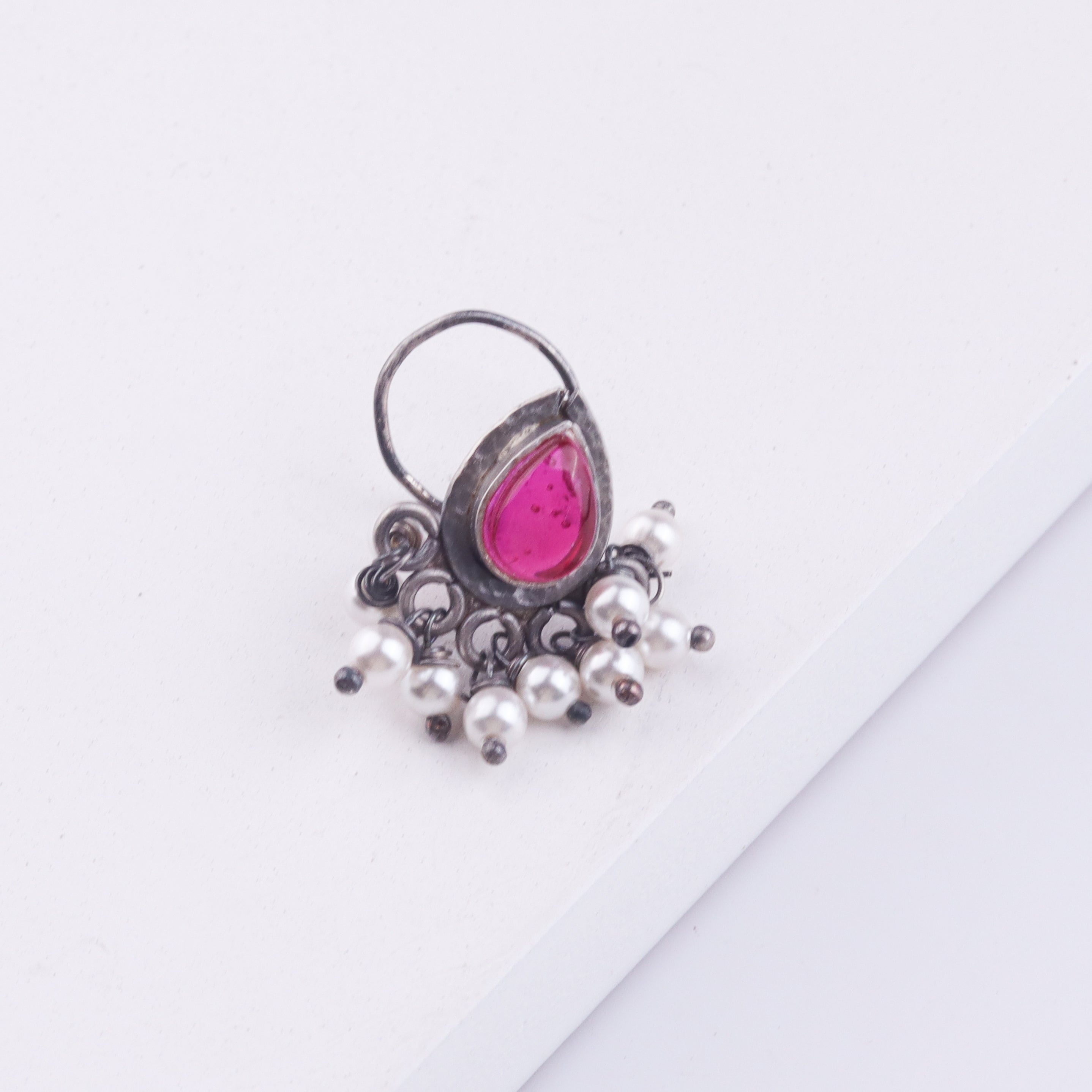 Oxidised Pink Drop Pierced Nose Pin (Large)