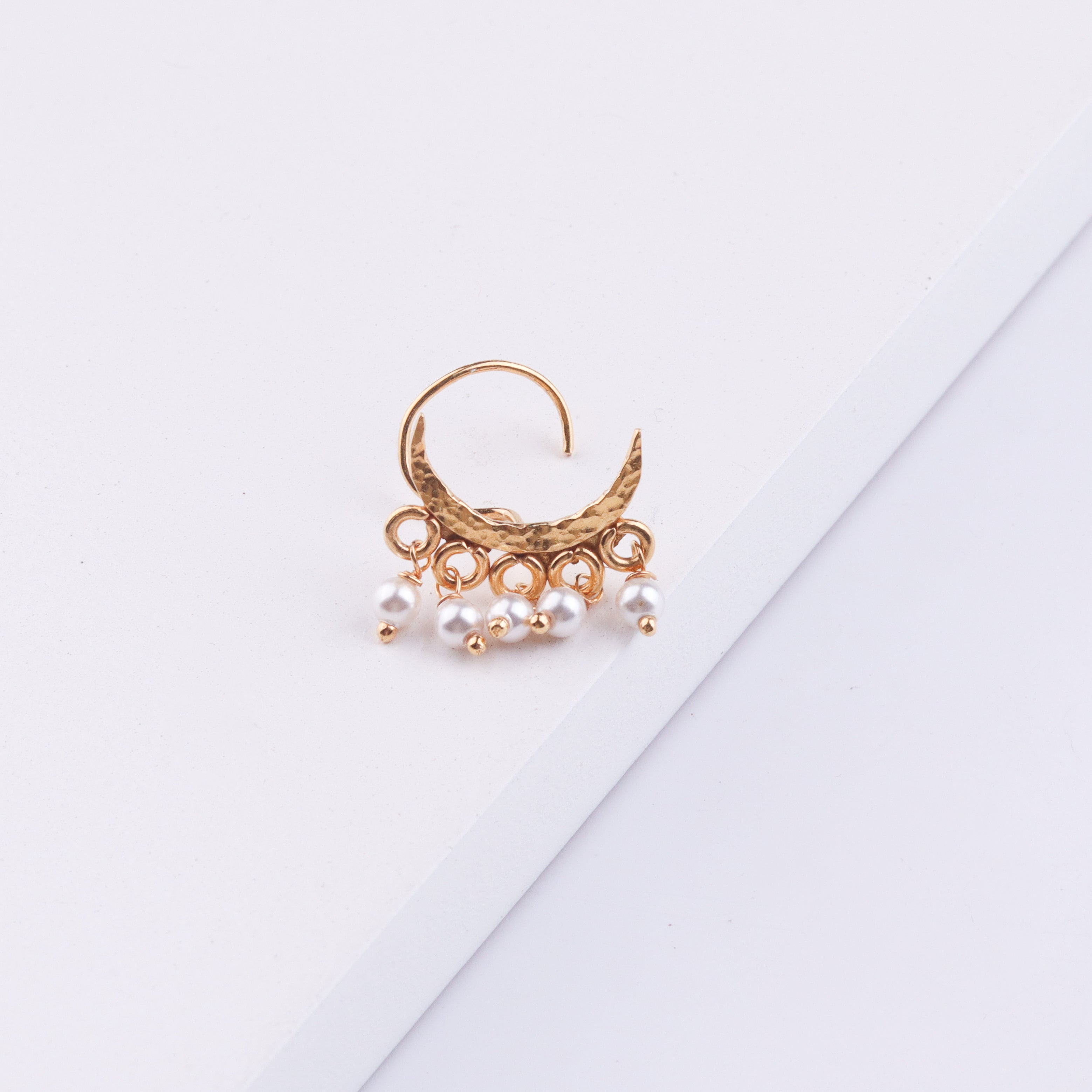 Hammered Chandrakor Pierced Nose Pin | 22K Gold-Plated (Large)