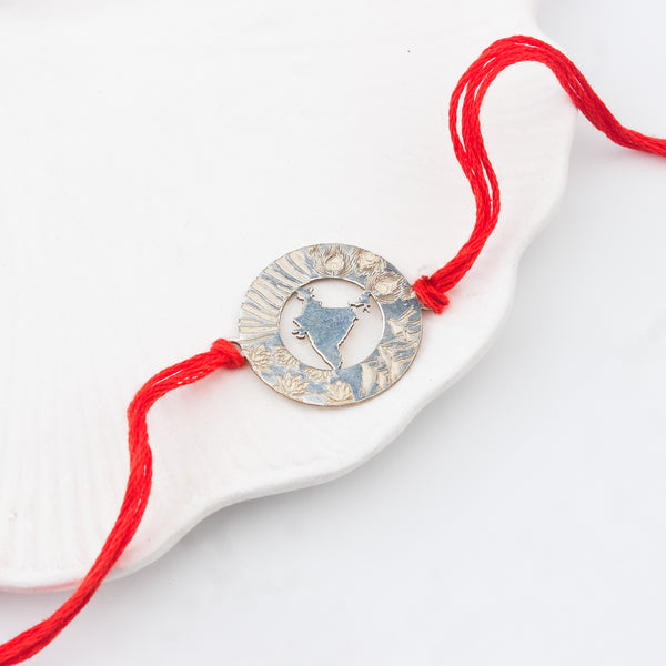 Silver Laser Cut 'Bharat' Rakhi