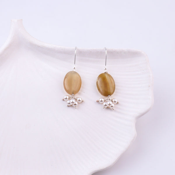 Yellow Agate & Pearl Silver Earrings (Project Handmade)