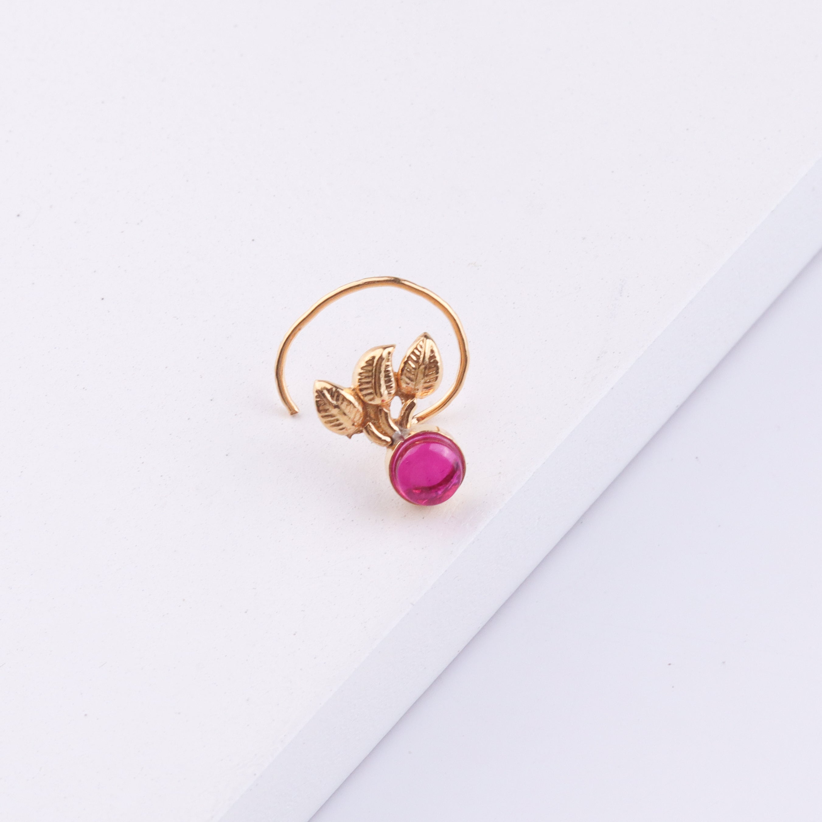 Pink Petalfall Pierced Nose Pin | 22K Gold-Plated (Large)
