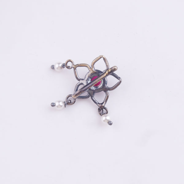 Oxidised Pink Flower Clip-On Nose Pin (Large)