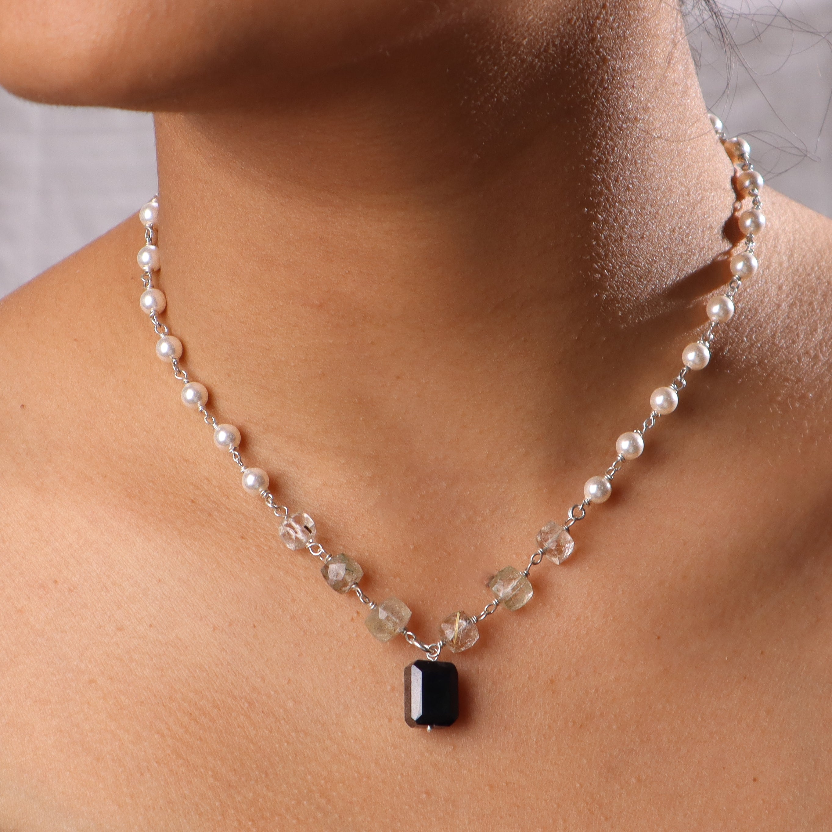 Multicolour Stone Necklace with Pearl Ganthan