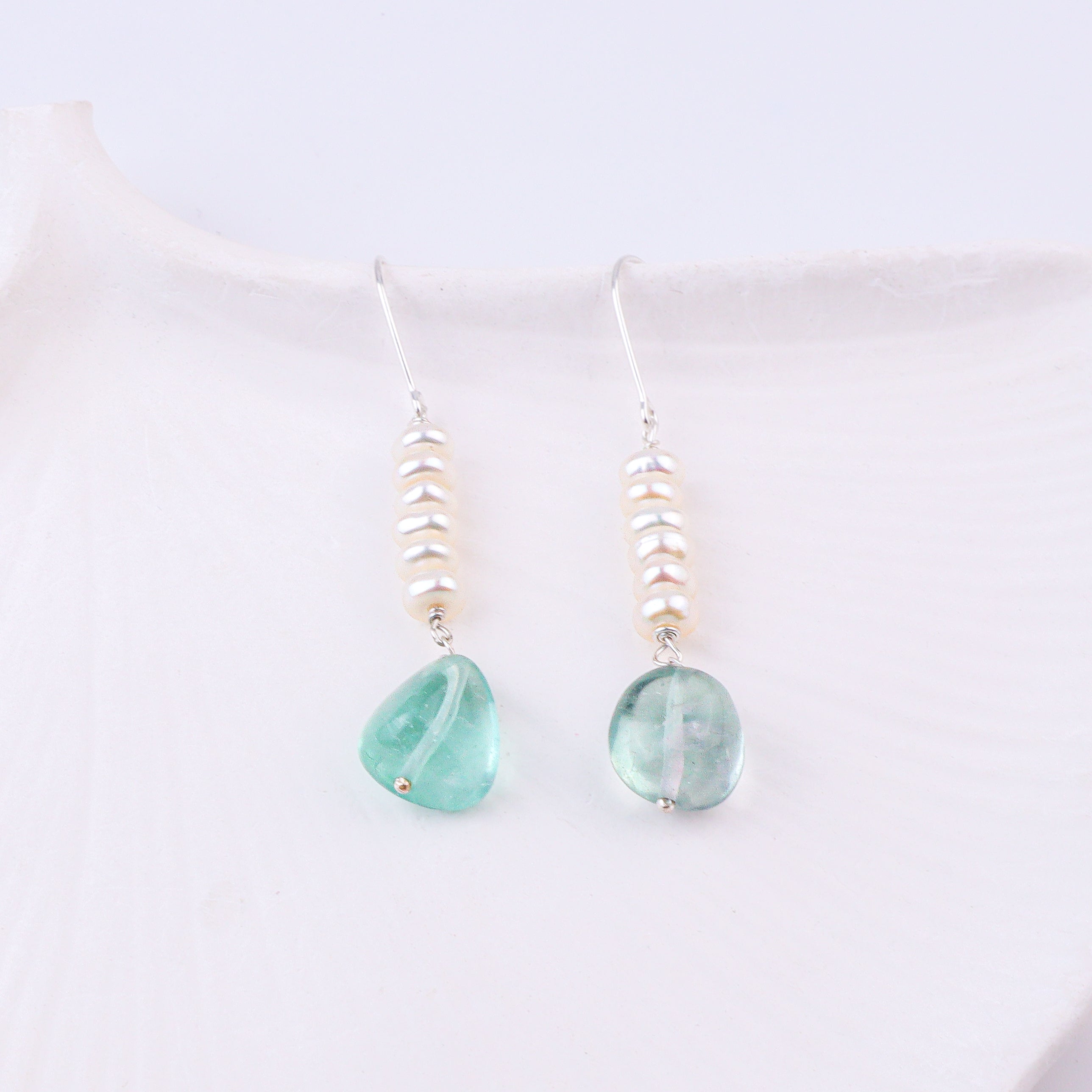 Aquamarine & Freshwater Pearl Silver Earrings (Project Handmade)