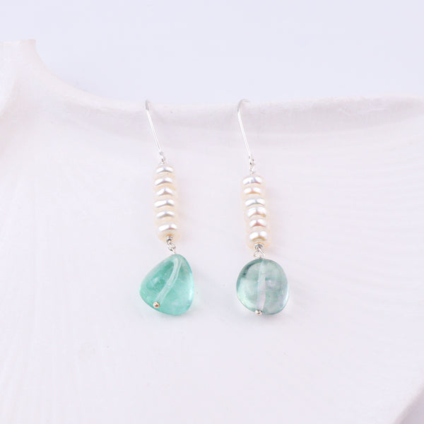 Aquamarine & Freshwater Pearl Silver Earrings (Project Handmade)