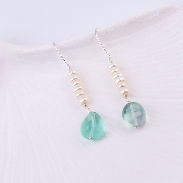 Aquamarine & Freshwater Pearl Silver Earrings (Project Handmade)