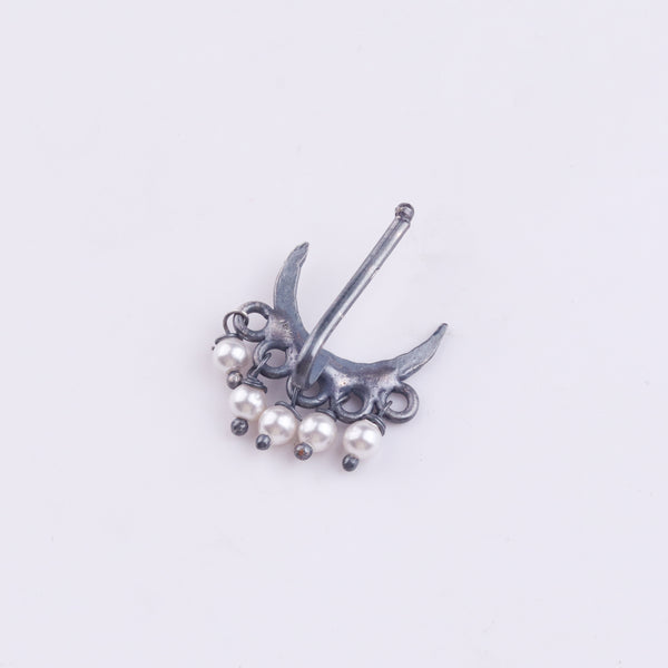 Oxidised Hammered Chandrakor Clip-On Nose Pin (Large)