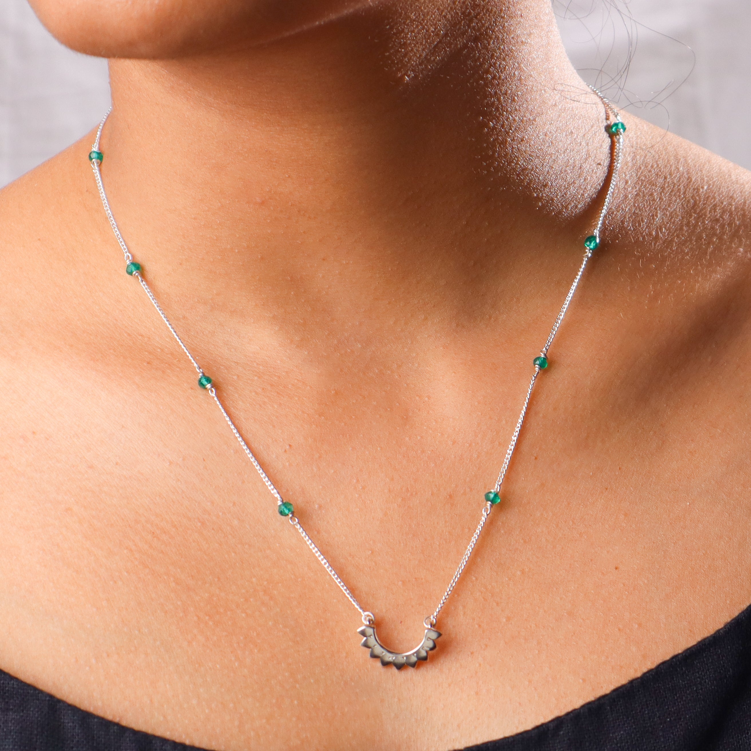 Petal Necklace with Green Onyx