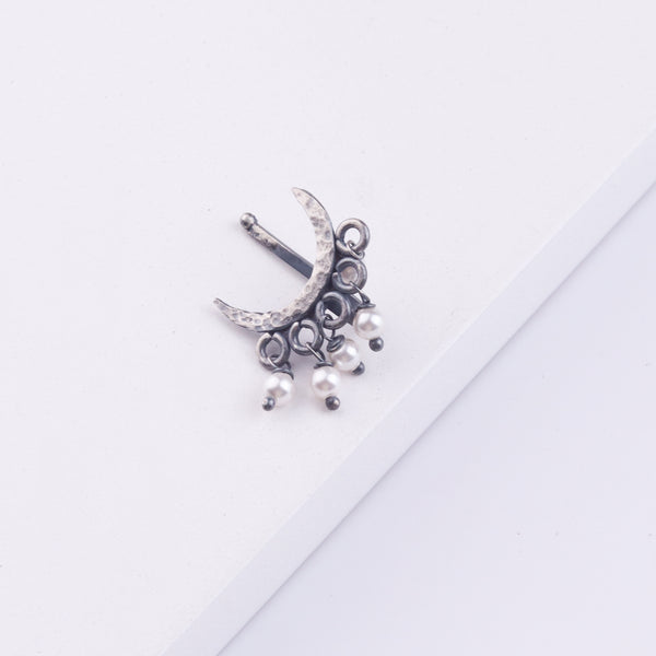 Oxidised Hammered Chandrakor Clip-On Nose Pin (Large)