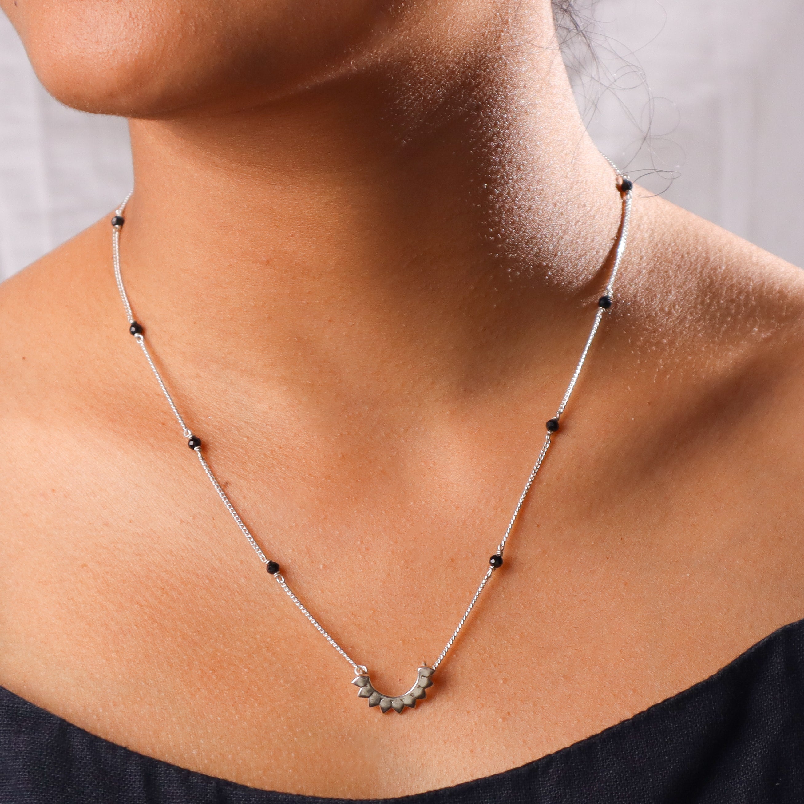 Petal necklace with Black Spinels