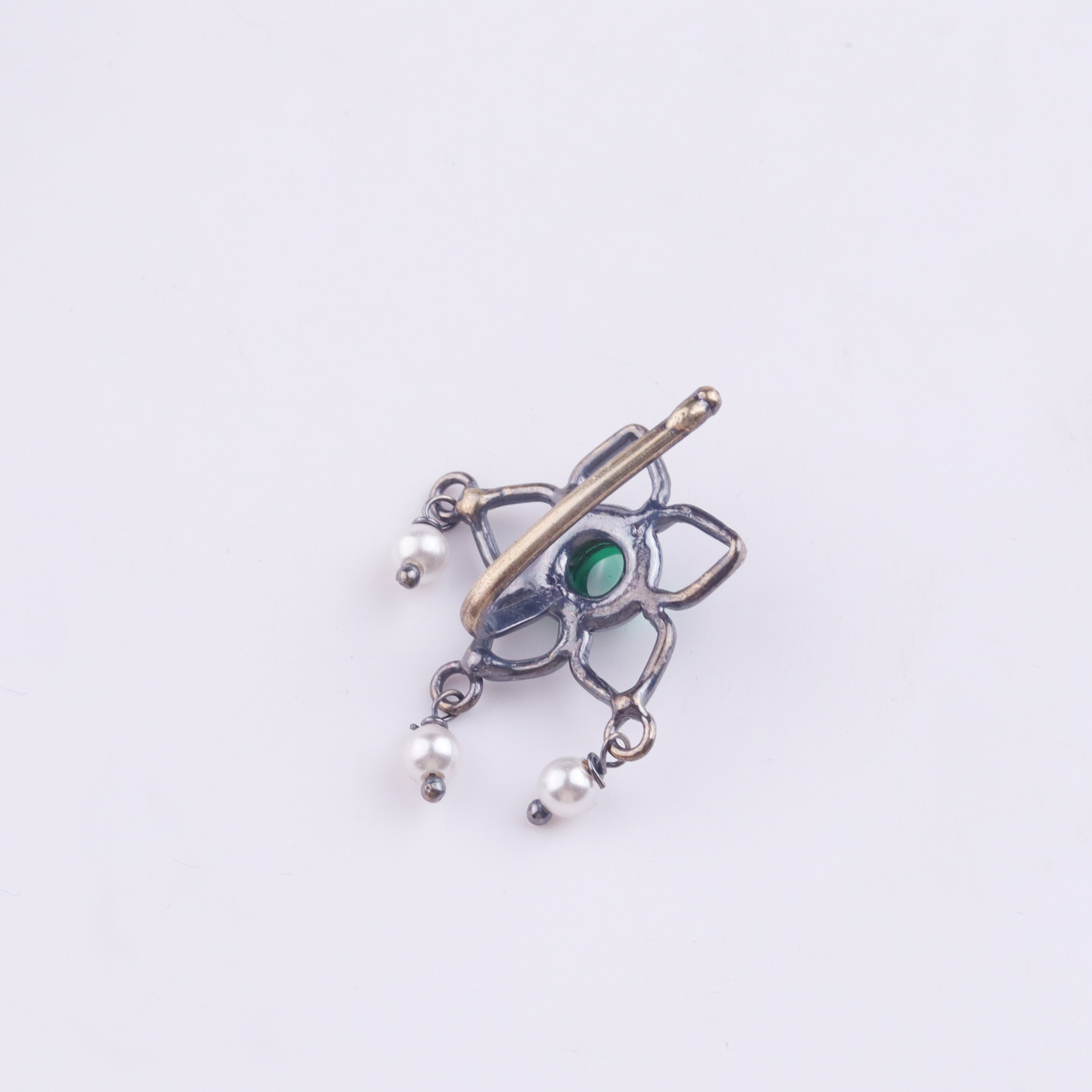 Oxidised Green Flower Clip-On Nose Pin (Large)