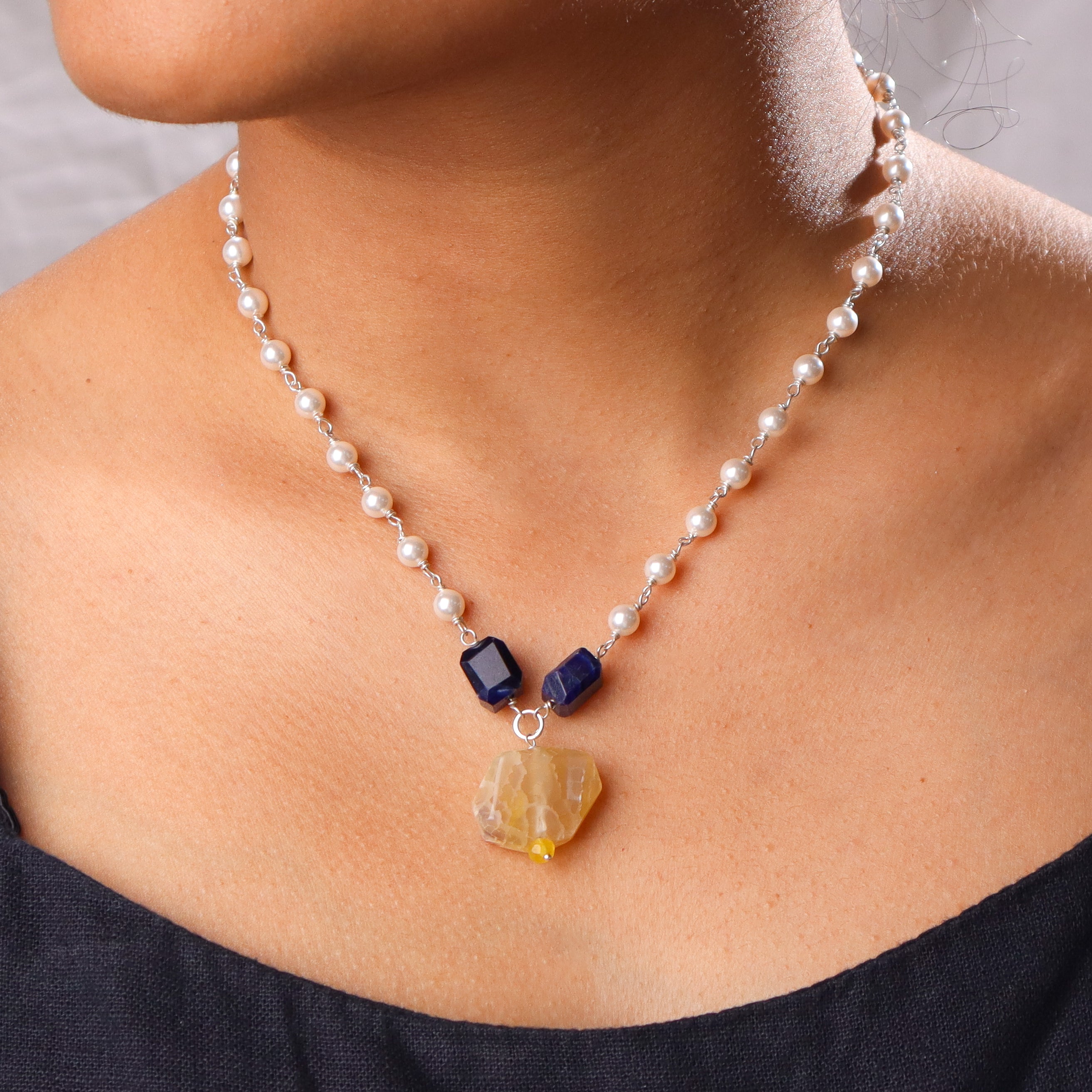 Multicolour Stone Necklace with Pearl Ganthan