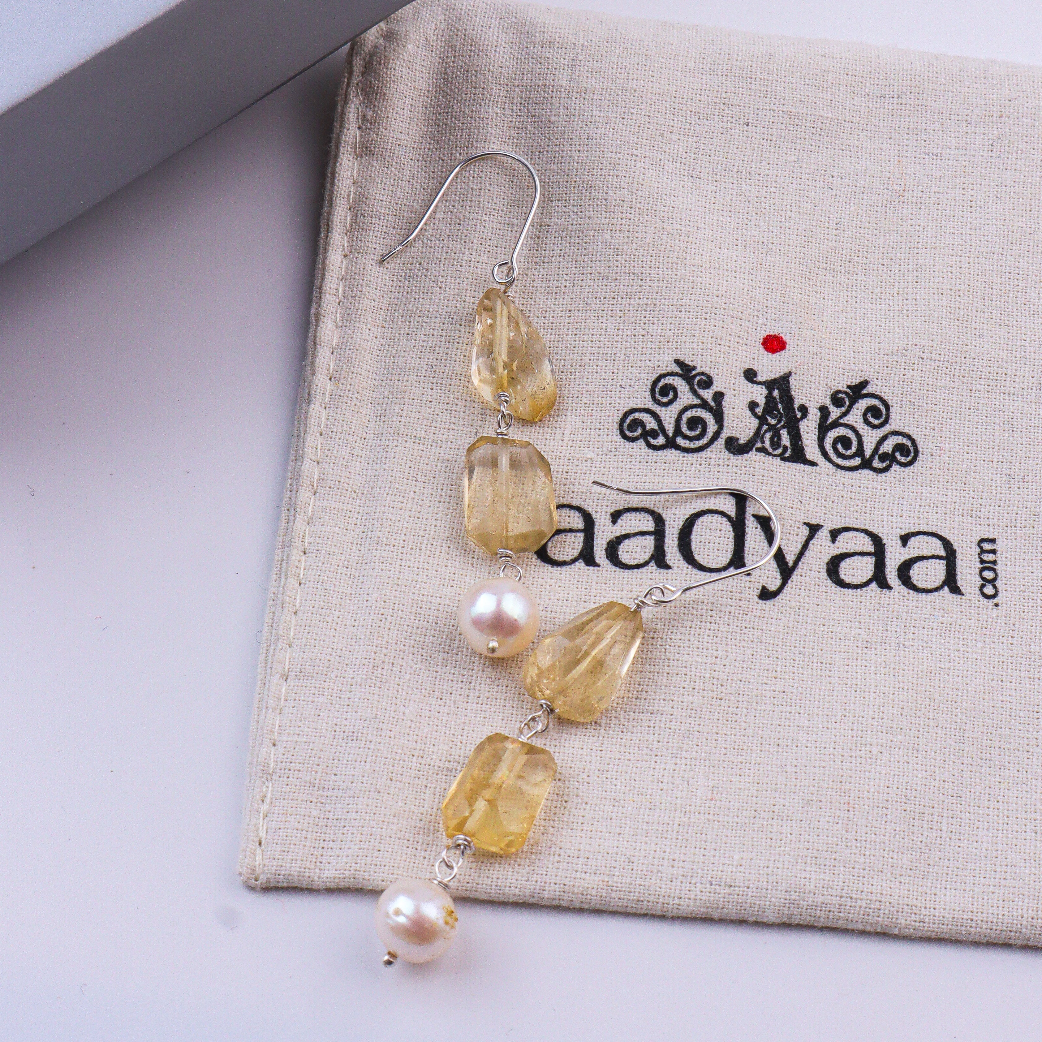 Citrine & Pearl Silver Earrings (Project Handmade)