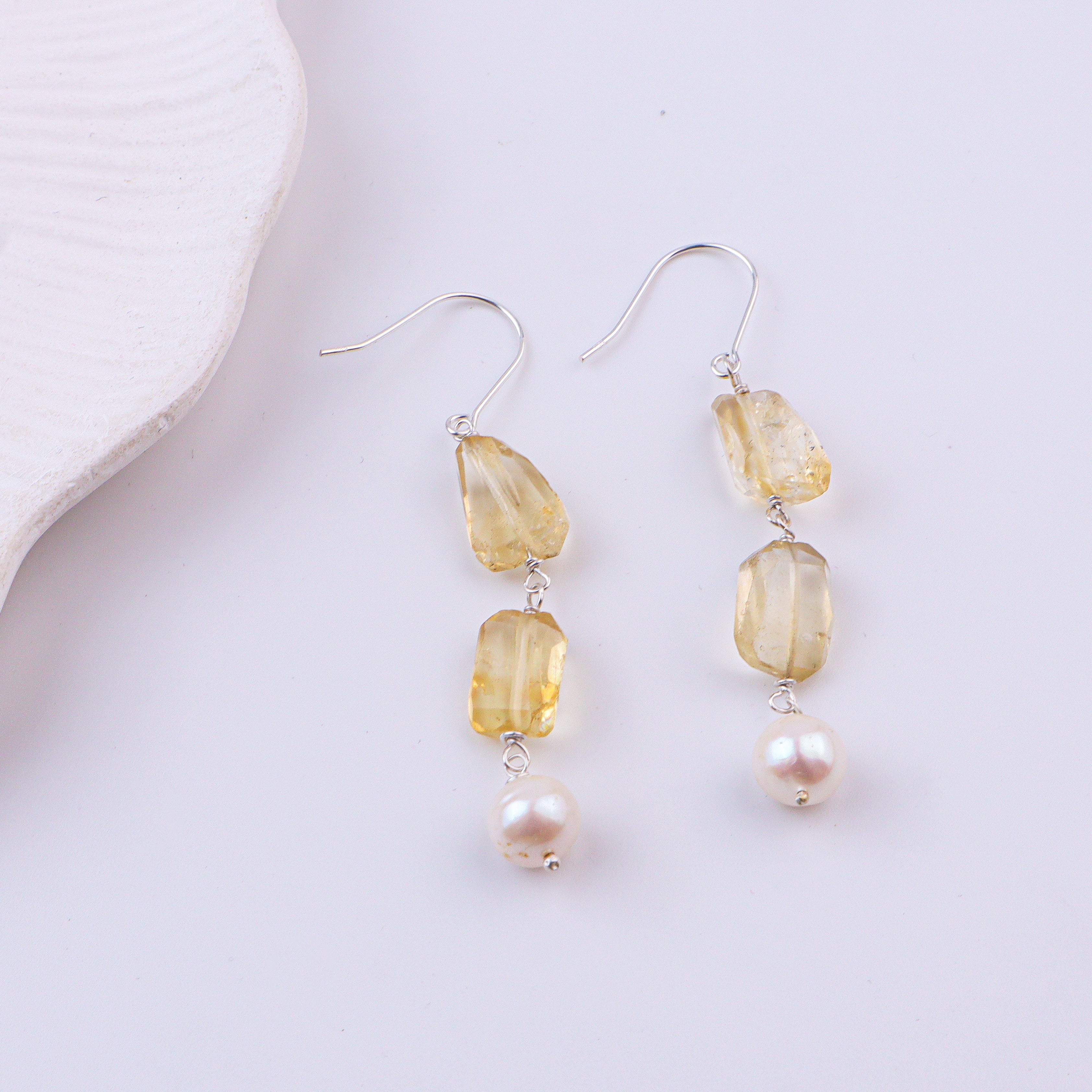 Citrine & Pearl Silver Earrings (Project Handmade)