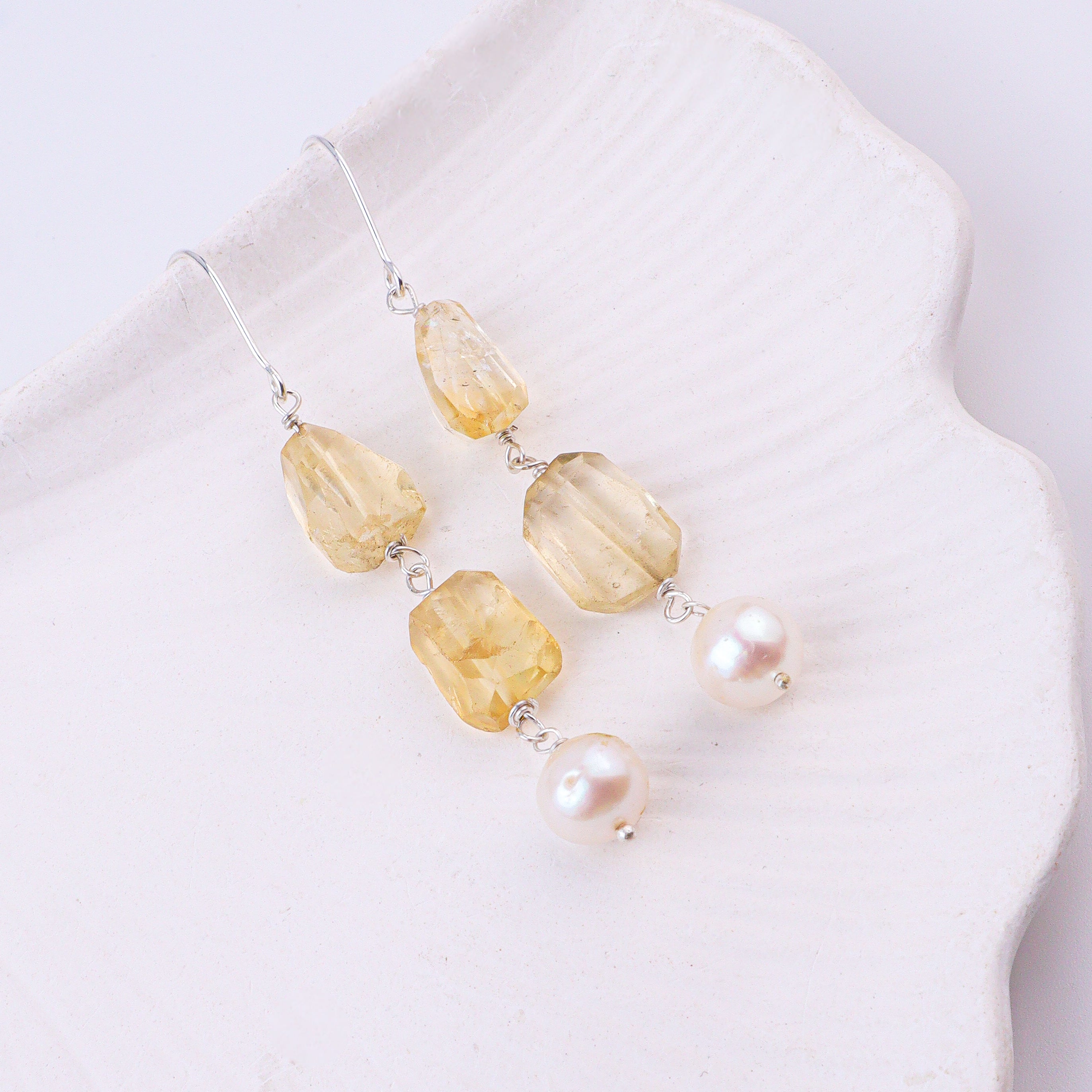 Citrine & Pearl Silver Earrings (Project Handmade)