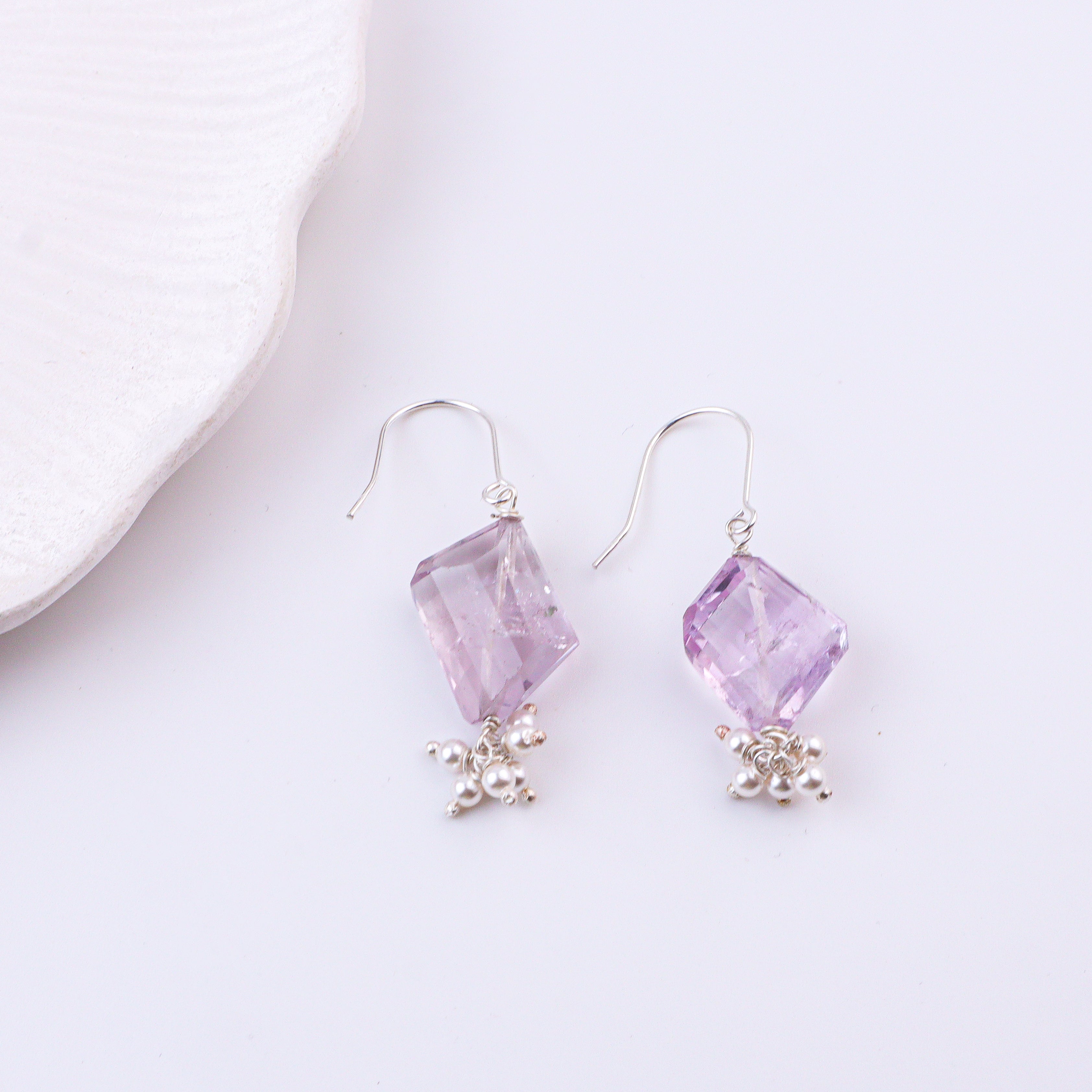 Amethyst & Pearl Silver Earrings (Project Handmade)