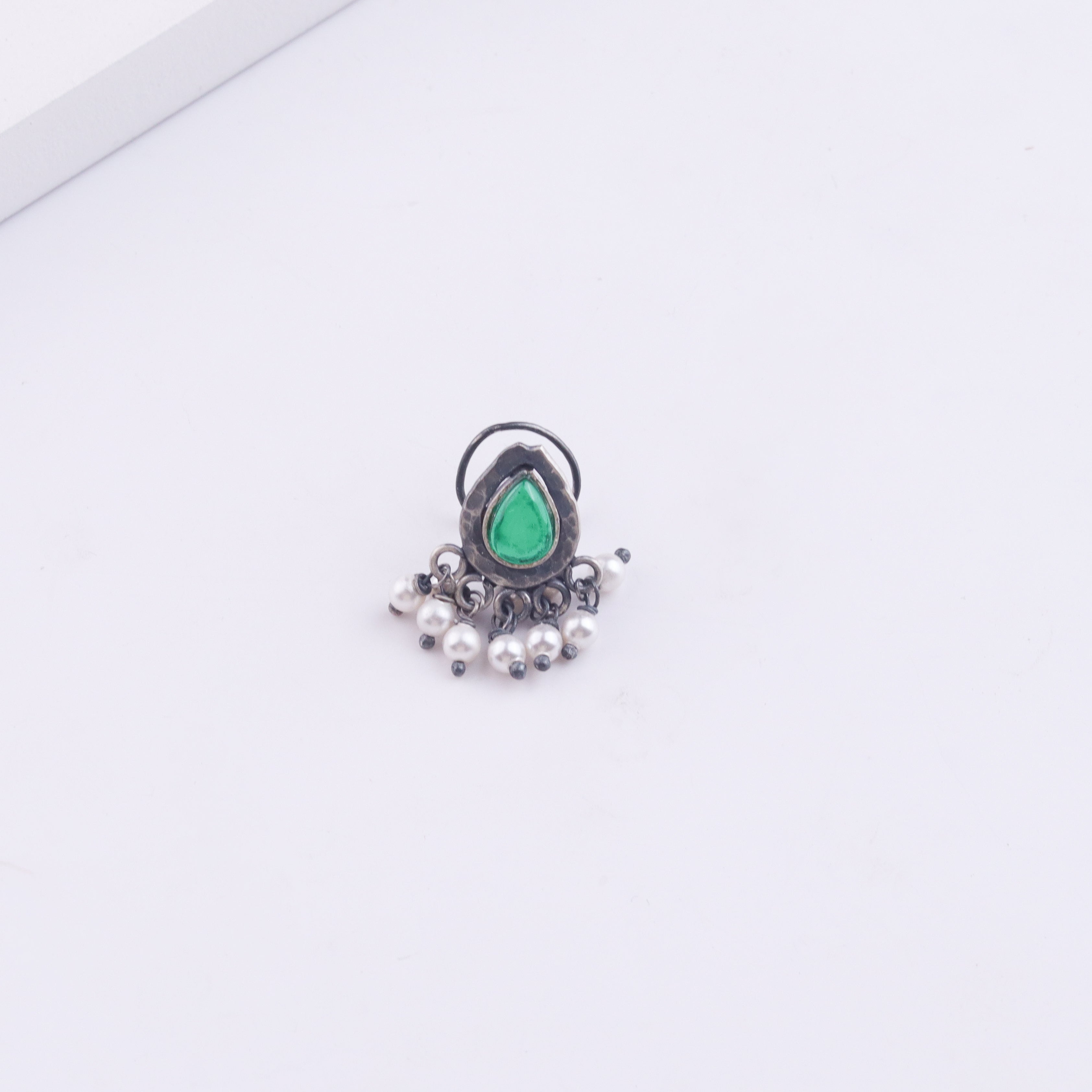 Oxidised Green Drop Pierced Nose Pin (Large)