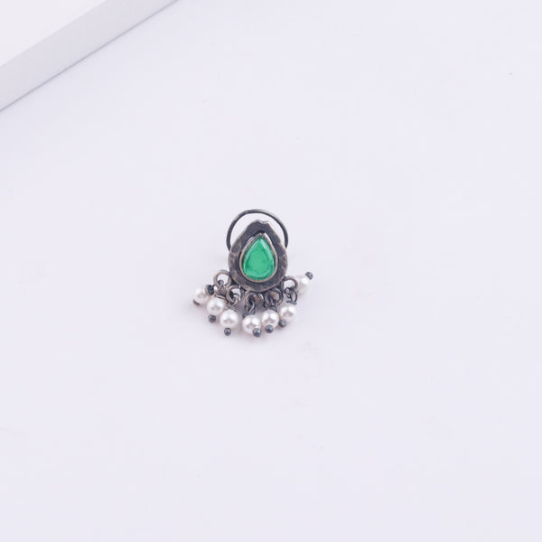 Oxidised Green Drop Pierced Nose Pin (Large)