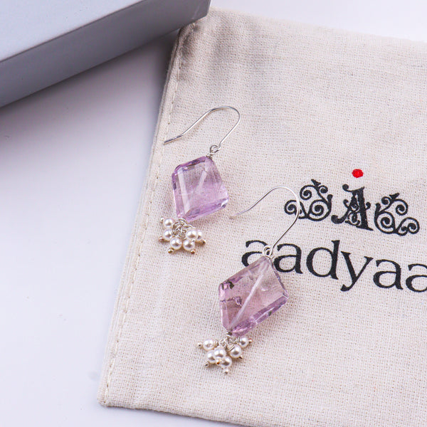 Amethyst & Pearl Silver Earrings (Project Handmade)
