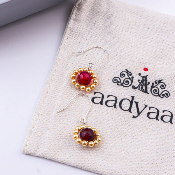 Red Agate & Golden Pearl Silver Earrings (Project Handmade)