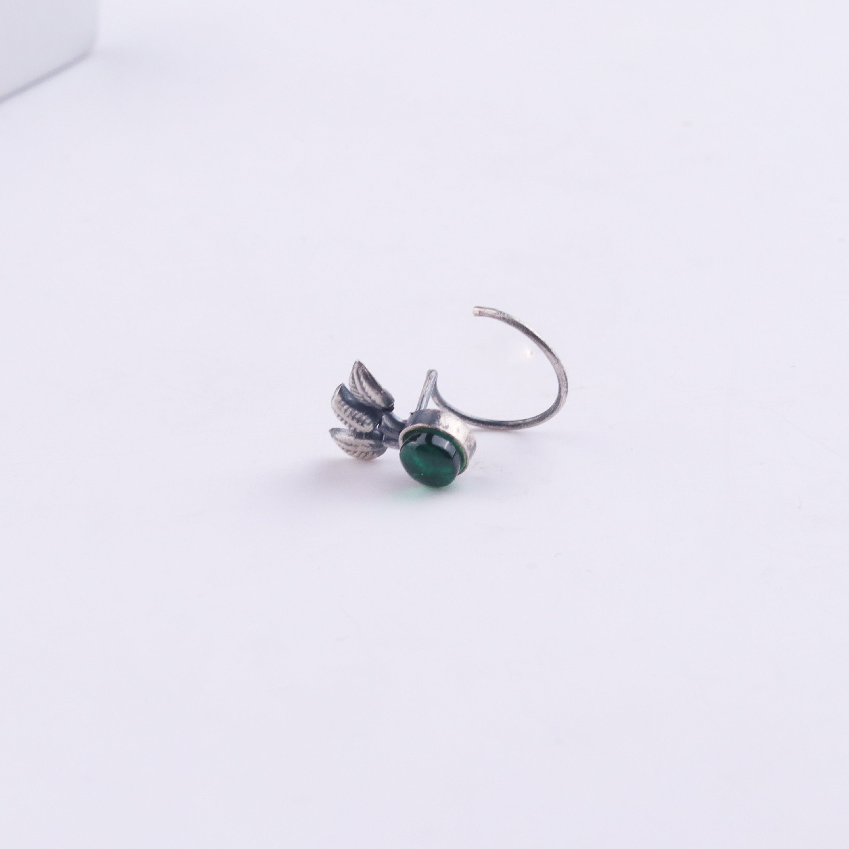 Oxidised Green Petalfall Pierced Nose Pin (Large)