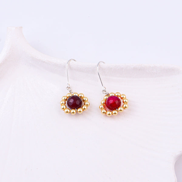 Red Agate & Golden Pearl Silver Earrings (Project Handmade)