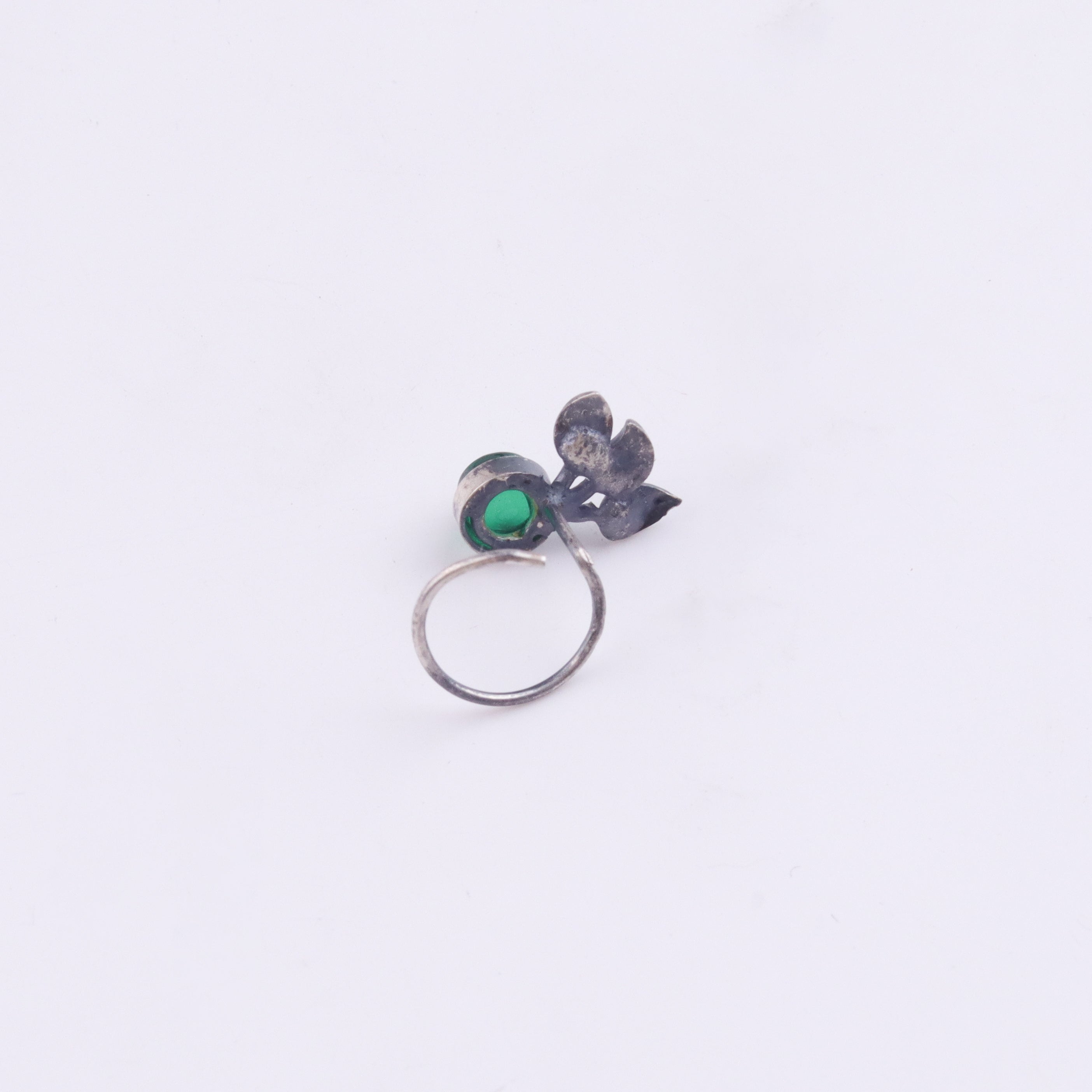 Oxidised Green Petalfall Pierced Nose Pin (Large)