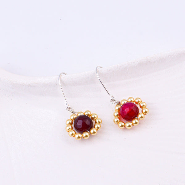 Red Agate & Golden Pearl Silver Earrings (Project Handmade)