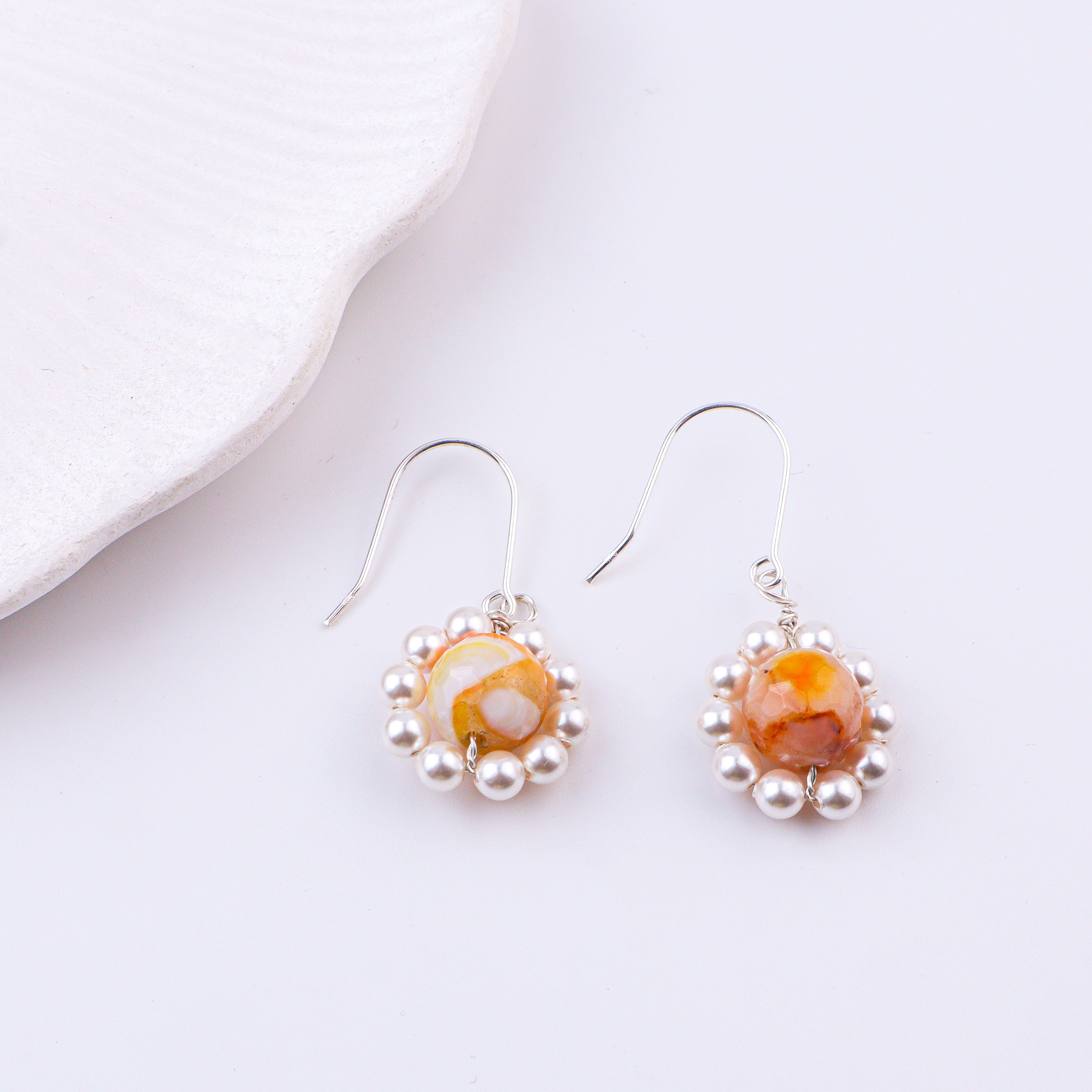 Yellow Agate & Pearl Silver Earrings (Project Handmade)