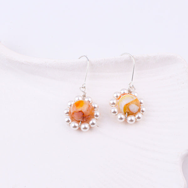 Yellow Agate & Pearl Silver Earrings (Project Handmade)