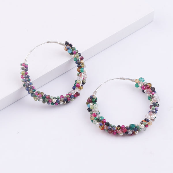 Sliver Multicolour Hoop Earrings