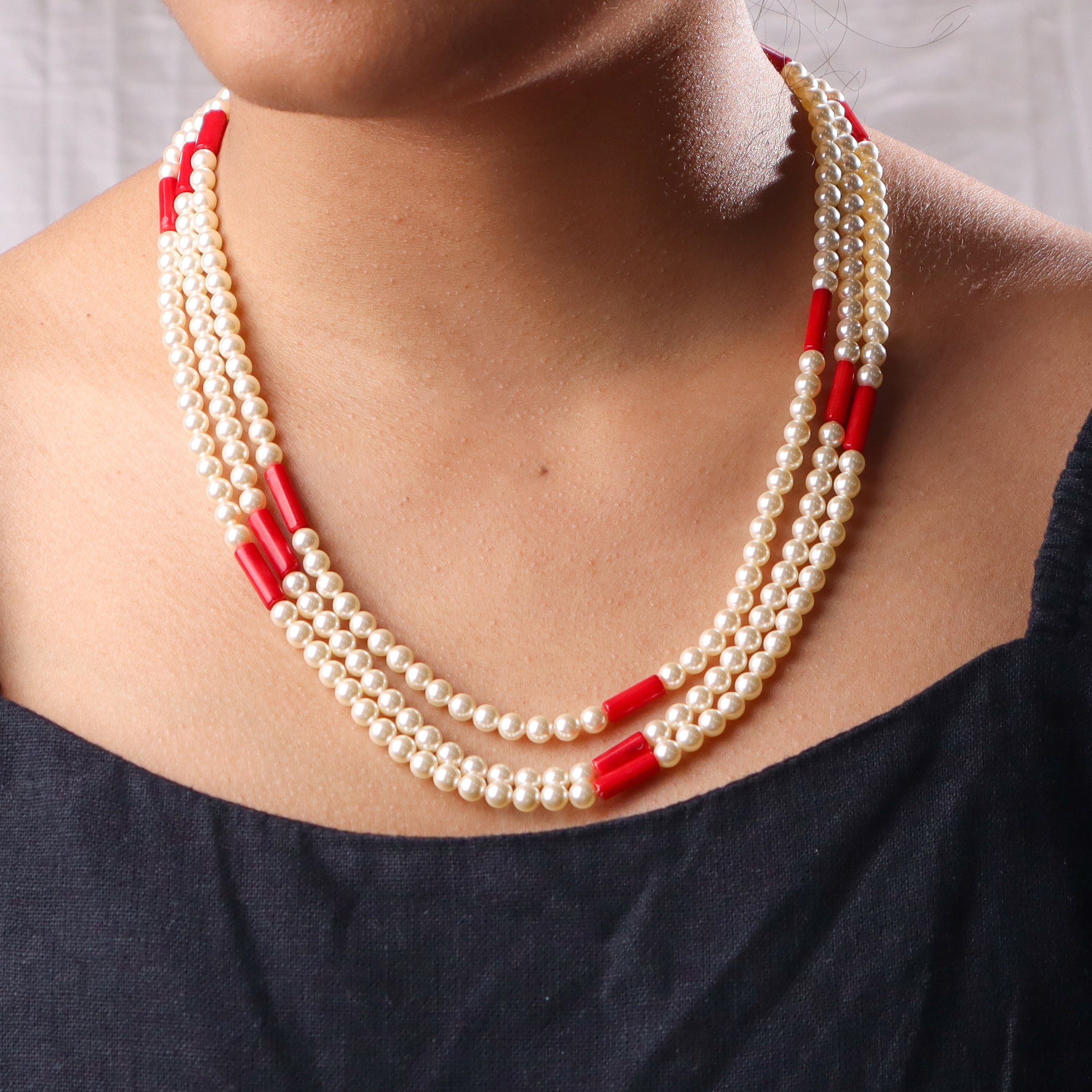 Layered Coral & Pearls Necklace