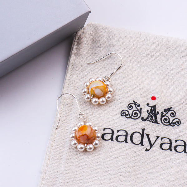 Yellow Agate & Pearl Silver Earrings (Project Handmade)