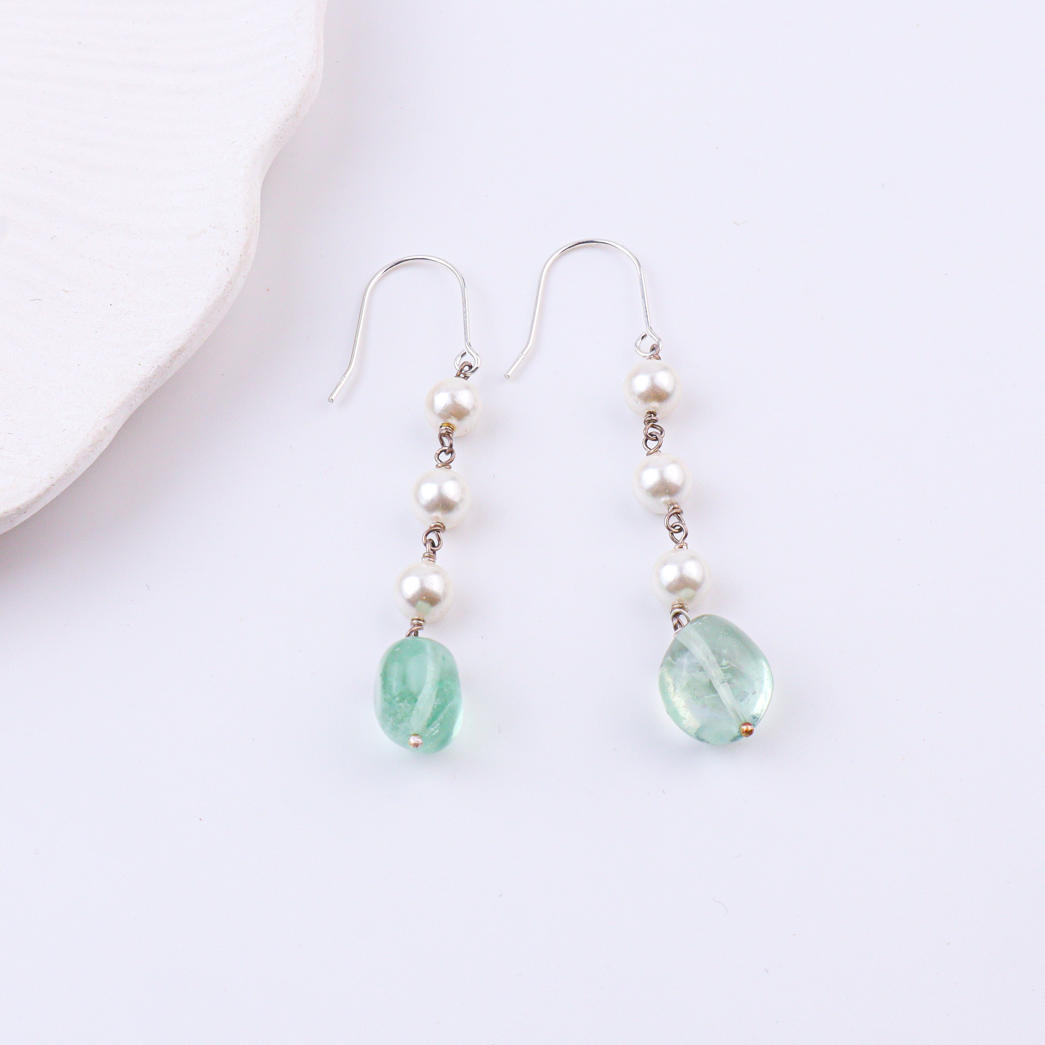 Aquamarine & Pearl Silver Earrings (Project Handmade)