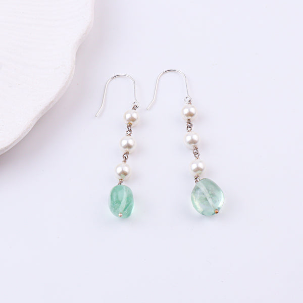 Aquamarine & Pearl Silver Earrings (Project Handmade)