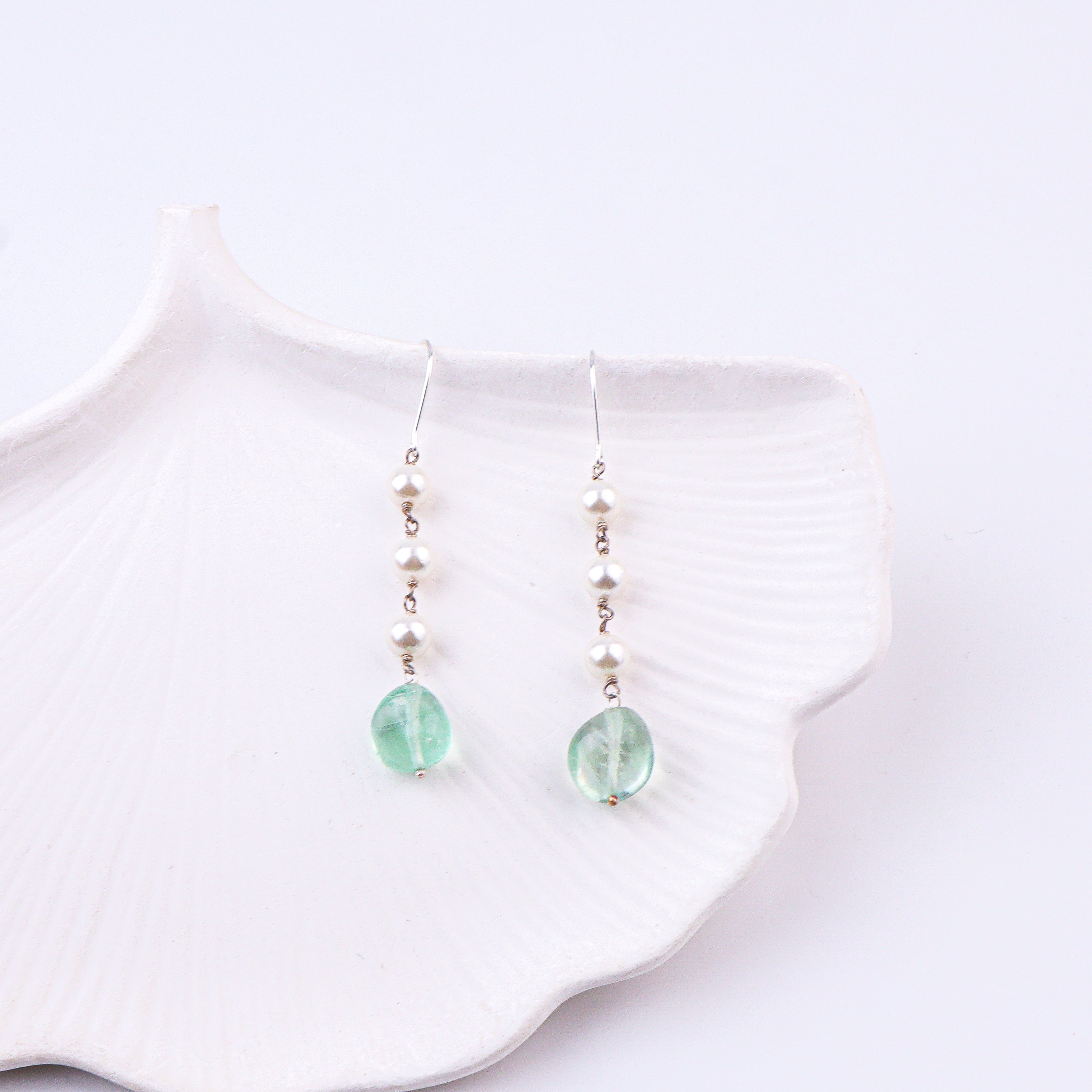 Aquamarine & Pearl Silver Earrings (Project Handmade)