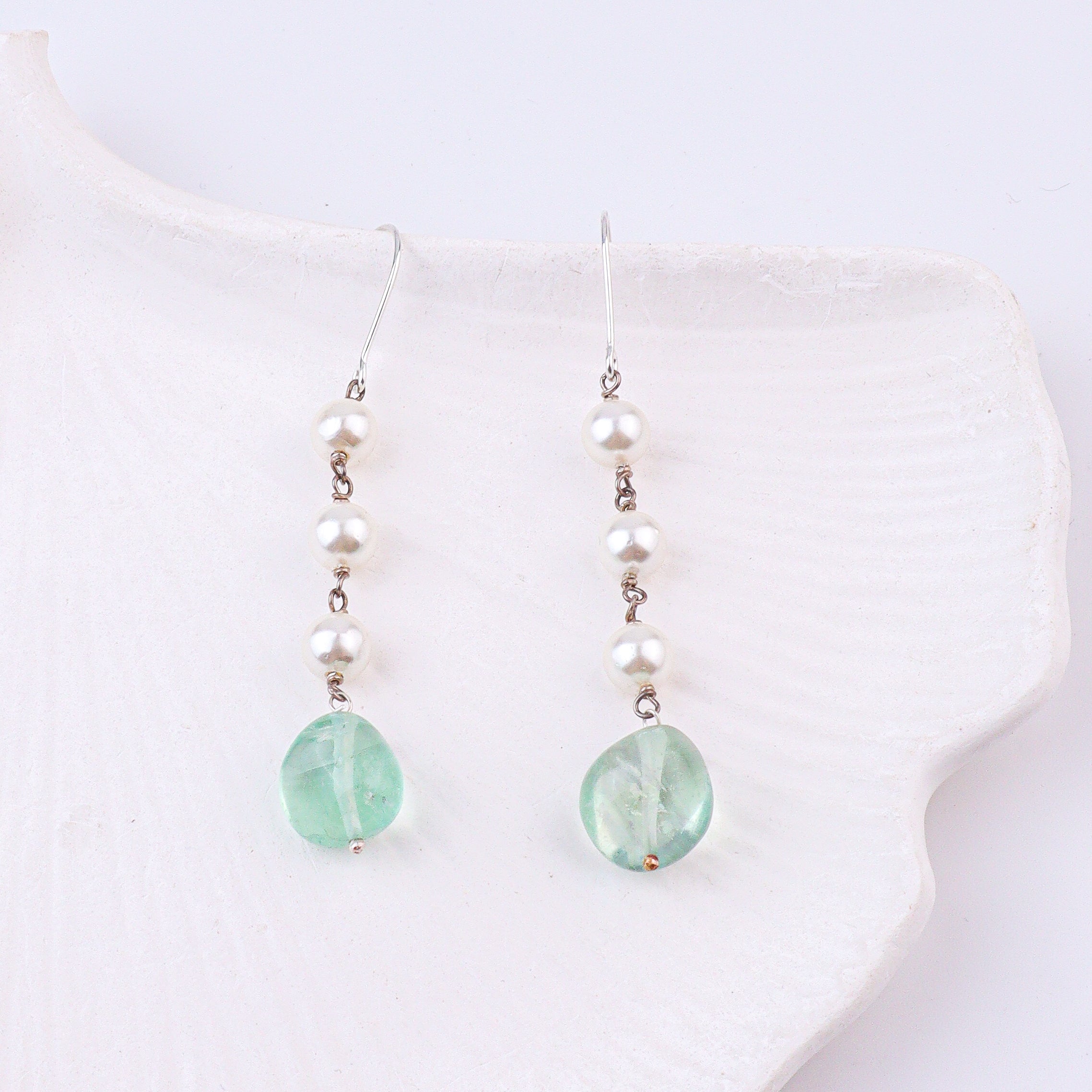 Aquamarine & Pearl Silver Earrings (Project Handmade)