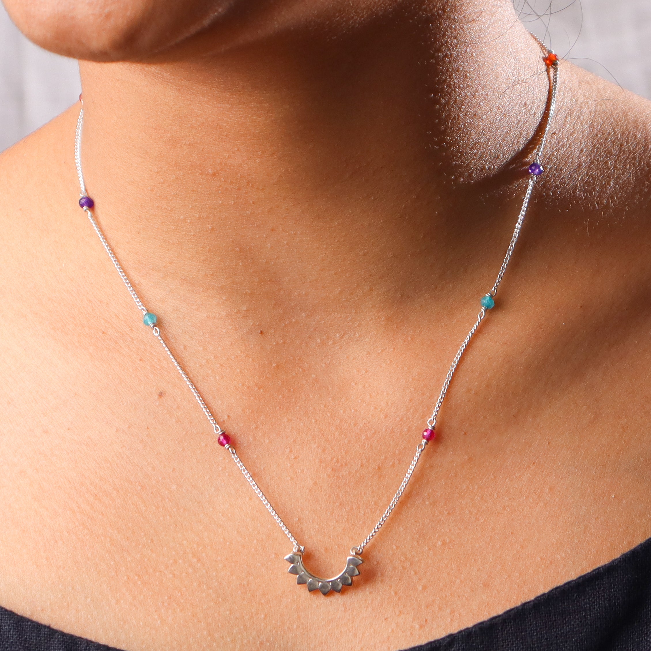 Petal Necklace with Multicolour Stones