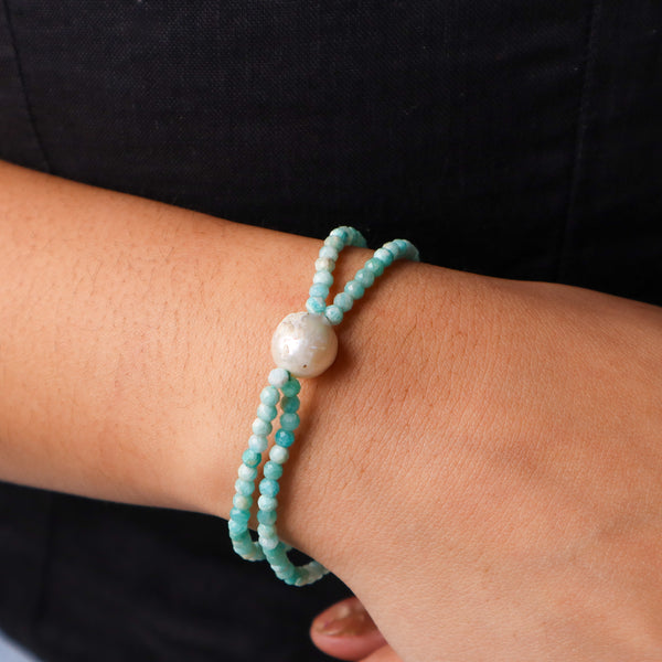 Blue Jade & Pearl Bracelet