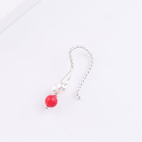 Silver Bhikbali with Round Coral (Clip-On)