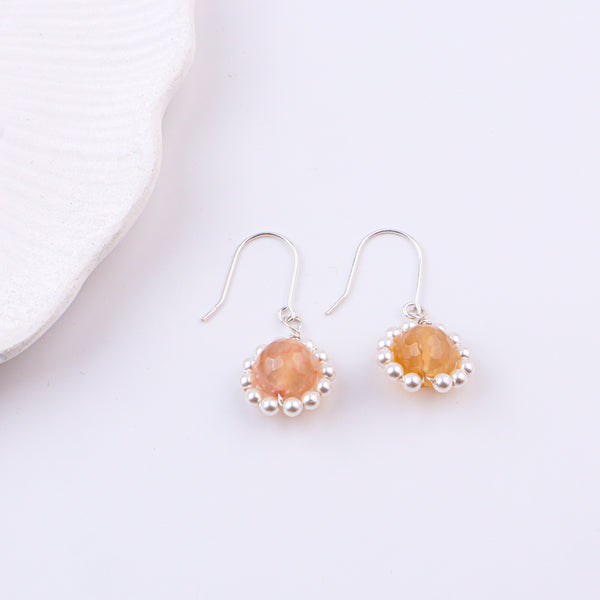 Yellow Agate & Pearl Silver Earrings (Project Handmade)