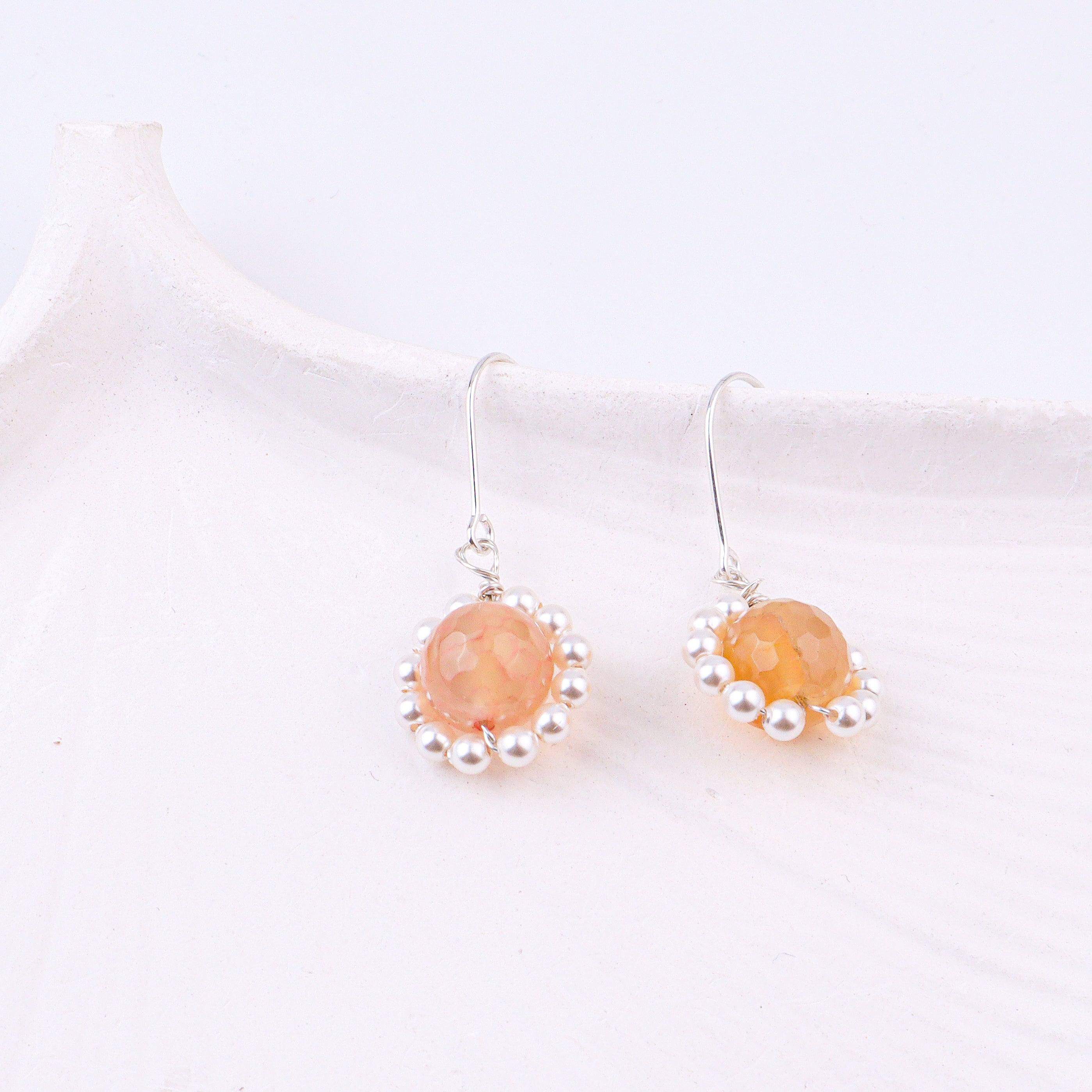 Yellow Agate & Pearl Silver Earrings (Project Handmade)