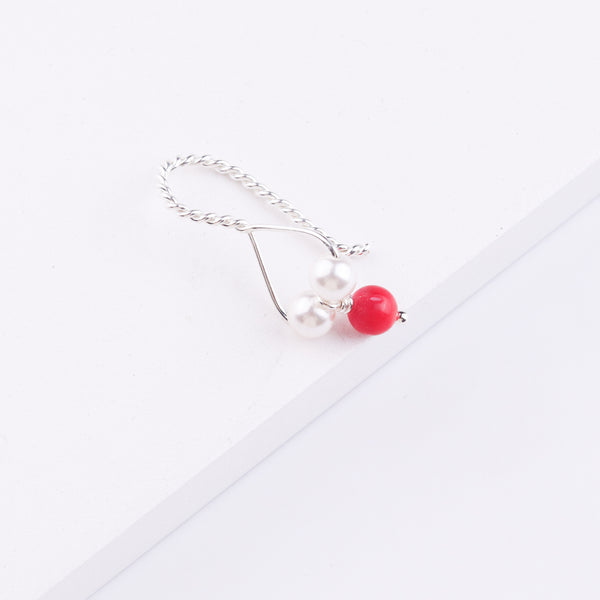 Silver Bhikbali with Round Coral (Clip-On)