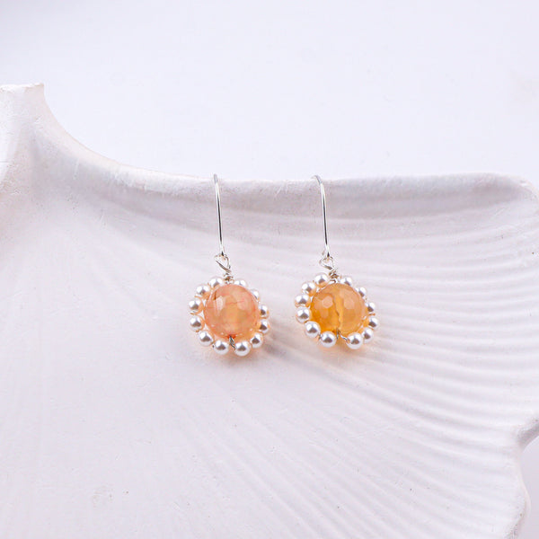 Yellow Agate & Pearl Silver Earrings (Project Handmade)