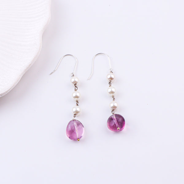 Purple Agate & Pearl Silver Earrings (Project Handmade)
